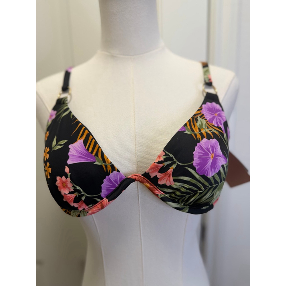 NWT Shade & Shore Tropical Floral Underwire Bikini Top 34C Adjustable Strap Swim - Picture 2 of 8